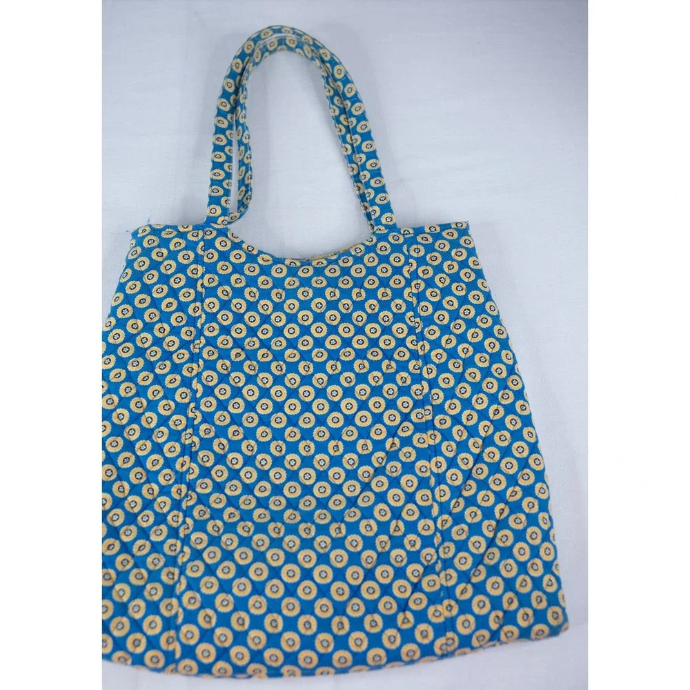 Vera Bradley‎ Curvy Tote Bag Riviera Blue Yellow Good Quilted Shoulder Floral